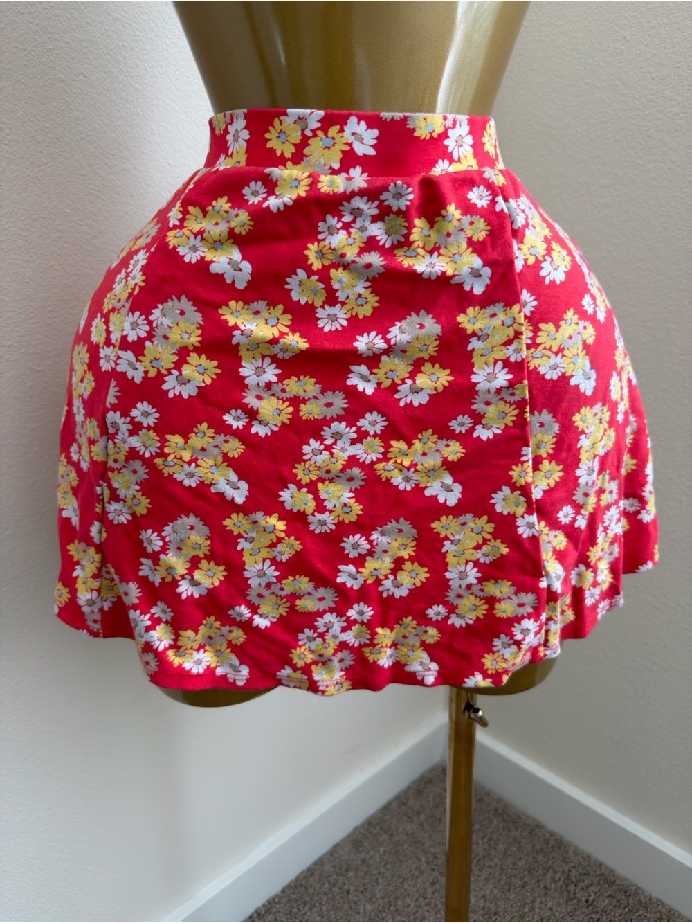 Forever 21 Red Mini Skirt with Yellow & White Floral Print